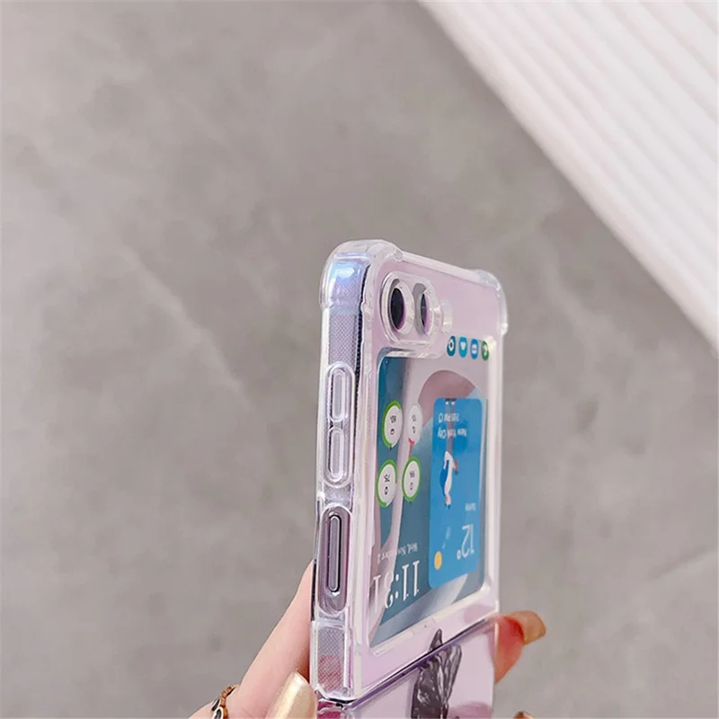 For Samsung Galaxy Z Flip5 5G TPU Reinforced Corners Phone Case Pattern Printing Phone Cover - Plastic Bag Cat