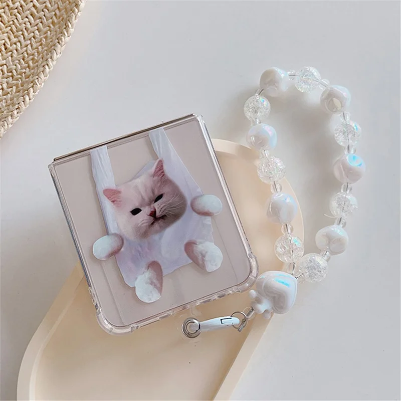 For Samsung Galaxy Z Flip5 5G TPU Reinforced Corners Phone Case Pattern Printing Phone Cover - Plastic Bag Cat