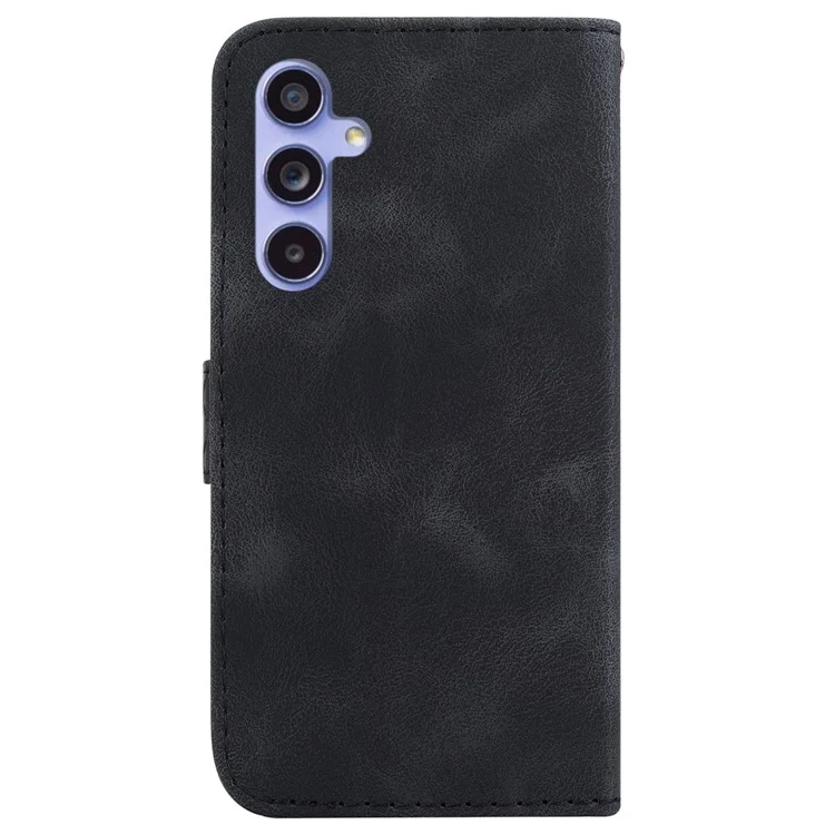 For Samsung Galaxy S23 FE Well-protected 7-Shape Imprinted Phone Cover PU Leather Wallet Stand Flip Case - Black