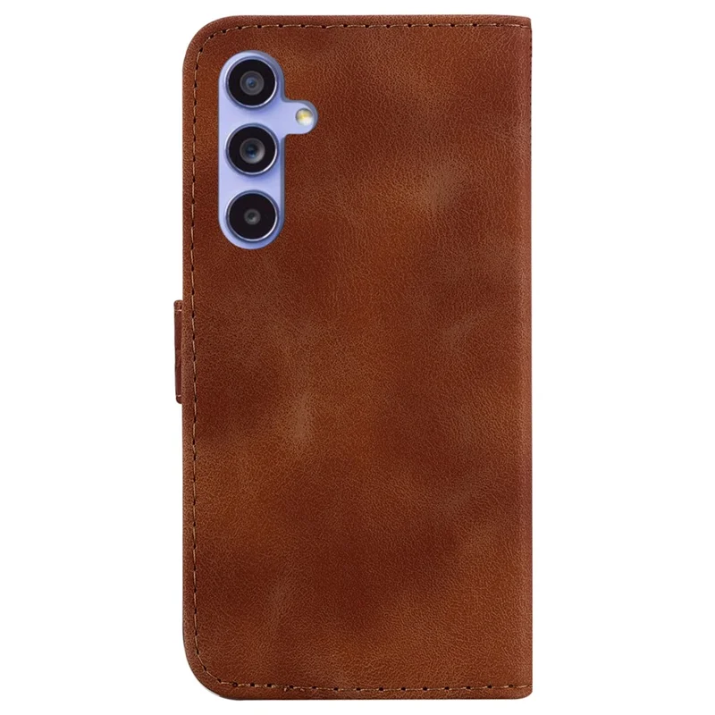 For Samsung Galaxy S23 FE Well-protected 7-Shape Imprinted Phone Cover PU Leather Wallet Stand Flip Case - Brown