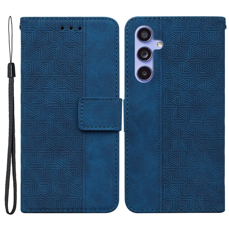 Para Samsung Galaxy S23 FE Geometry Imprinted Stand Shell PU Leather Wallet Phone Cover - Azul