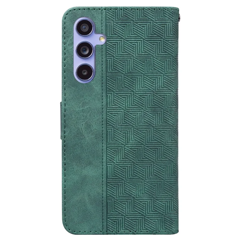 For Samsung Galaxy S23 FE Geometry Imprinted Stand Shell PU Leather Wallet Phone Cover - Green