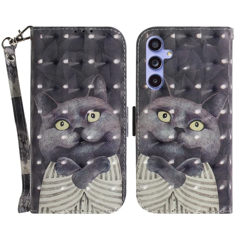 PU Leather Stand Filp Cover for Samsung Galaxy S23 FE , 3D Pattern Printing Wallet Phone Case with Strap - Embracing Cat