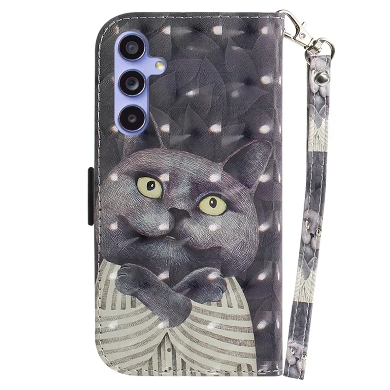 PU Leather Stand Filp Cover for Samsung Galaxy S23 FE , 3D Pattern Printing Wallet Phone Case with Strap - Embracing Cat