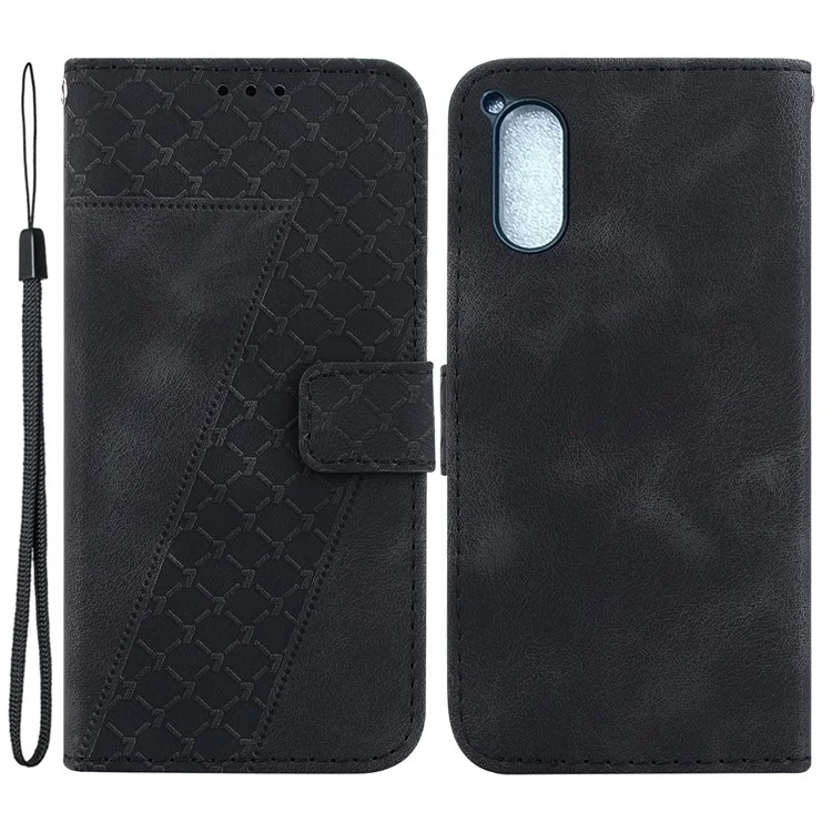 Para Sony Xperia 5 V 7-Shape Imprinted Cell Phone Anti-fall Cover PU Leather Wallet Stand Flip Case - Negro