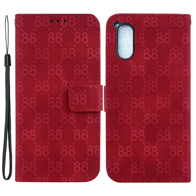 PU-læder wallet telefonbeskyttelse til Sony Xperia 5 V, standbeskyttelse med dobbelt 8-formet præg - Rød