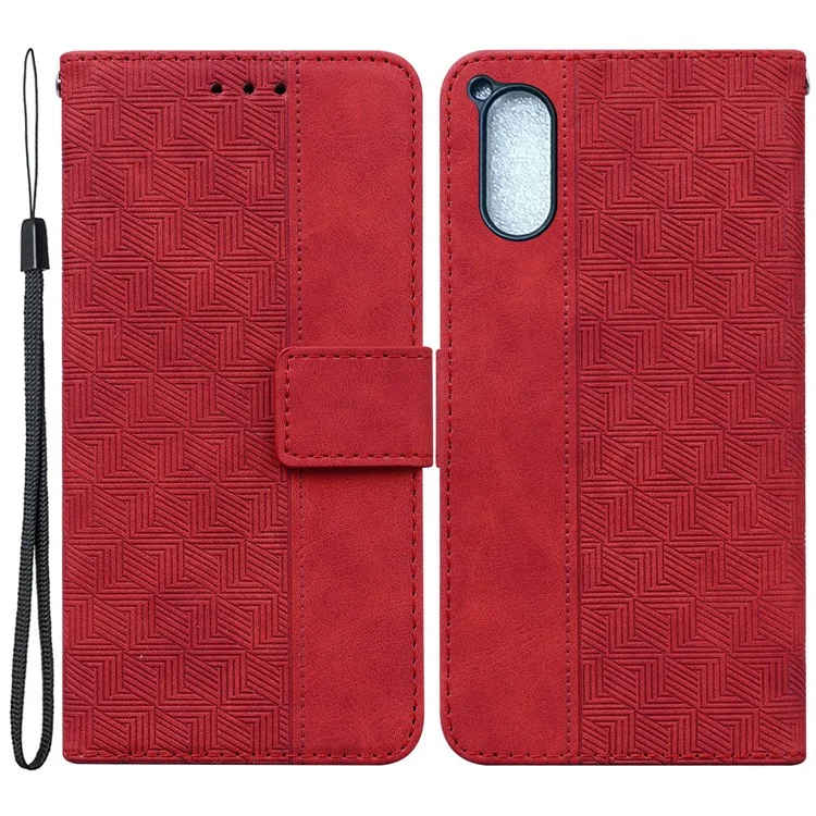 Per Sony Xperia 5 V Custodia Portafoglio Geometria Stampata in Pelle PU Supporto Protezione Completa Cover Telefono - Rosso