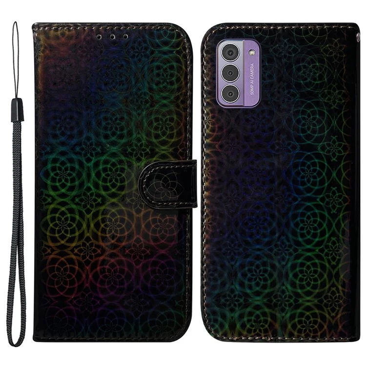 Pour Nokia G42 Motif floral éblouissant Étui anti-chute en cuir PU Portefeuille Support Housse de téléphone - Noir