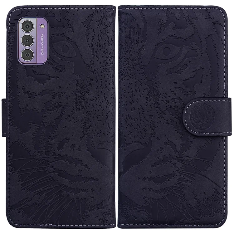 Custodia in Pelle PU per Nokia G42 Tiger Imprint Wallet Stand Collision Resistant Phone Protective Shell - Nero