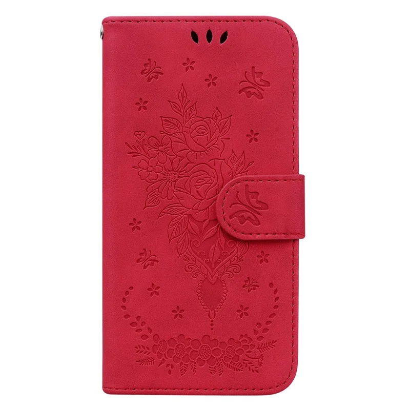 Rose Butterfly Imprinted Case for Nokia G42 , Fall Protection PU Leather Wallet Stand Phone Cover - Red