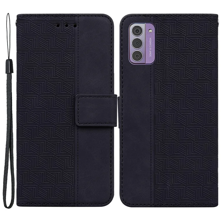Drop-proof Shell for Nokia G42 Geometry Imprinted Stand PU Leather Wallet Phone Cover - Black