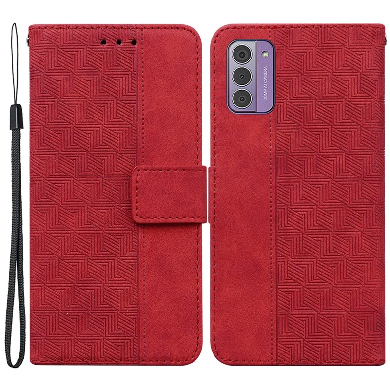 Drop-proof Shell for Nokia G42 Geometry Imprinted Stand PU Leather Wallet Phone Cover - Red