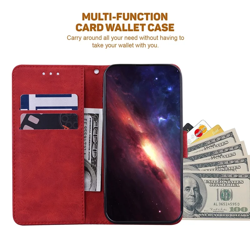 Drop-proof Shell for Nokia G42 Geometry Imprinted Stand PU Leather Wallet Phone Cover - Red
