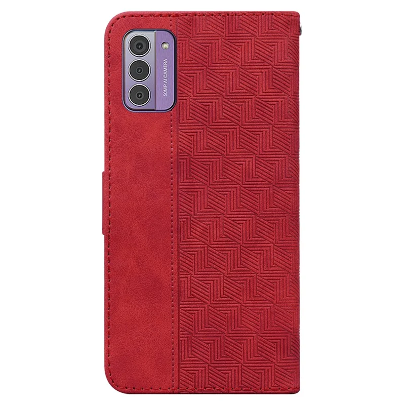 Drop-proof Shell for Nokia G42 Geometry Imprinted Stand PU Leather Wallet Phone Cover - Red