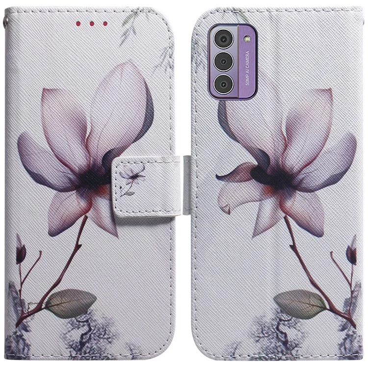 Für Nokia G42 Wallet Phone Case PU Leder Muster Bedruckung Stand Fullschutz Cover - Rosa Blume