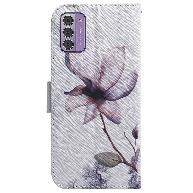 Für Nokia G42 Wallet Phone Case PU Leder Muster Bedruckung Stand Fullschutz Cover - Rosa Blume