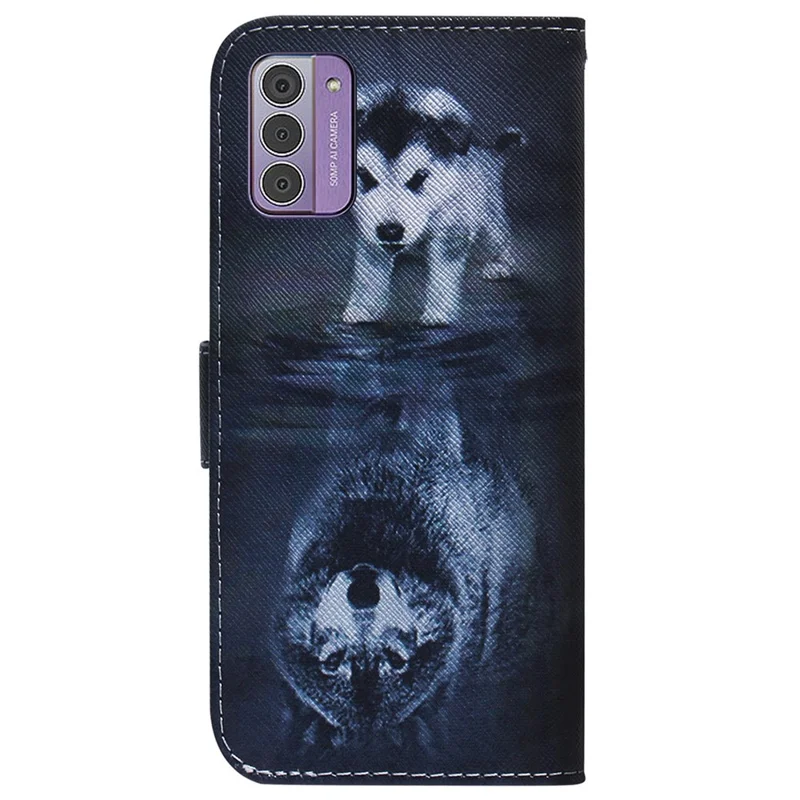 For Nokia G42 Wallet Phone Case PU Leather Pattern Printing Stand Full Protection Cover - Dog and Wolf