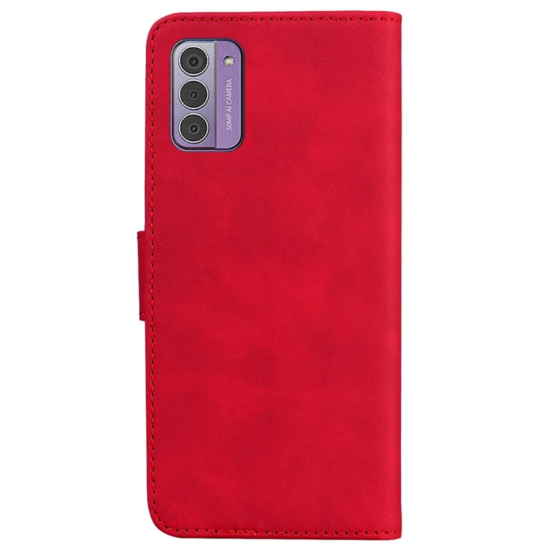 For Nokia G42 Shockproof PU Leather Wallet Case Solid Color Foldable Stand Phone Cover - Red