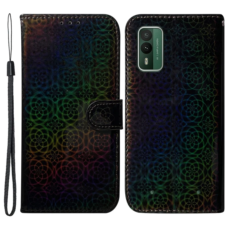 Dazzling Flower Pattern Phone Case for Nokia XR21 , Anti-fall PU Leather Wallet Stand Cover - Black