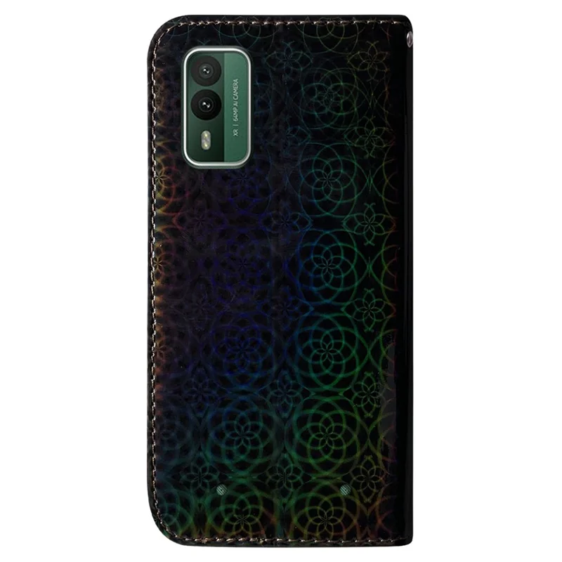 Dazzling Flower Pattern Phone Case for Nokia XR21 , Anti-fall PU Leather Wallet Stand Cover - Black