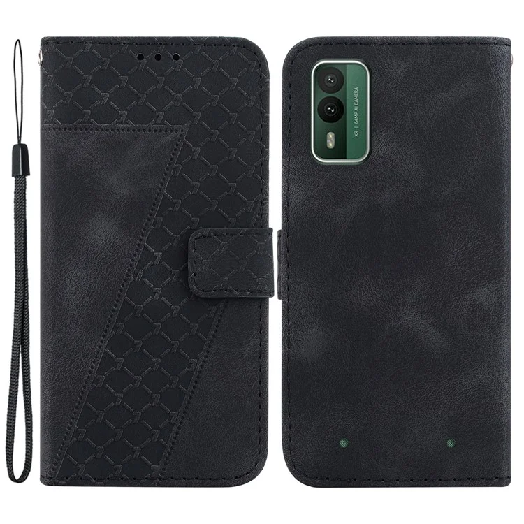 Für Nokia XR21 Stoßfestes 7-Shape Geprägtes Telefonhülle PU-Leder Geldbörse Stand Flip-Case - Schwarz