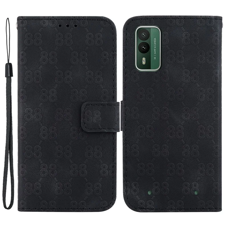 For Nokia XR21 Drop Proof Leather Wallet Stand Case Double 8-Shape Imprint Phone Cover - Black