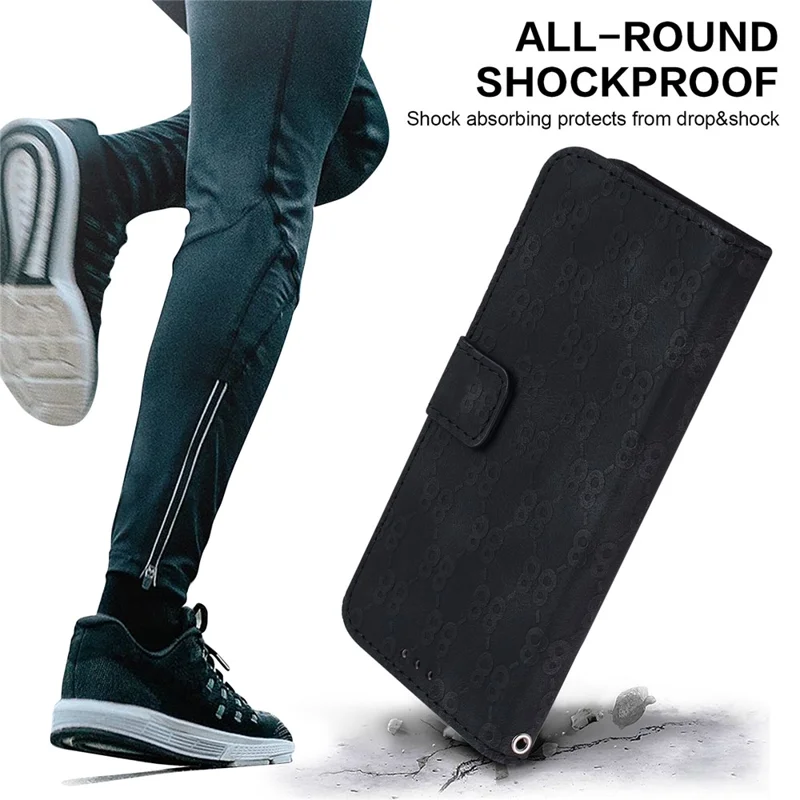 For Nokia XR21 Drop Proof Leather Wallet Stand Case Double 8-Shape Imprint Phone Cover - Black