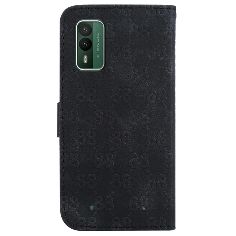 For Nokia XR21 Drop Proof Leather Wallet Stand Case Double 8-Shape Imprint Phone Cover - Black