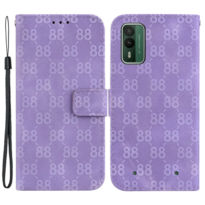 For Nokia XR21 Drop Proof Leather Wallet Stand Case Double 8-Shape Imprint Phone Cover - Purple
