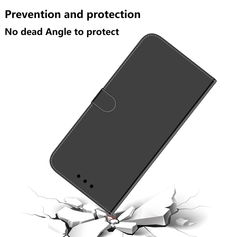 For Honor 90 Lite 5G / X50i 5G Mirror-Like Surface PU Leather Cover Anti-drop Wallet Stand Phone Case - Black