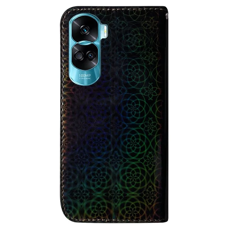 Для Honor 90 Lite 5G / X50i 5G Dazzling Flower Pattern Wallet Case Cell Phone PU Leather Stand Cover - Black
