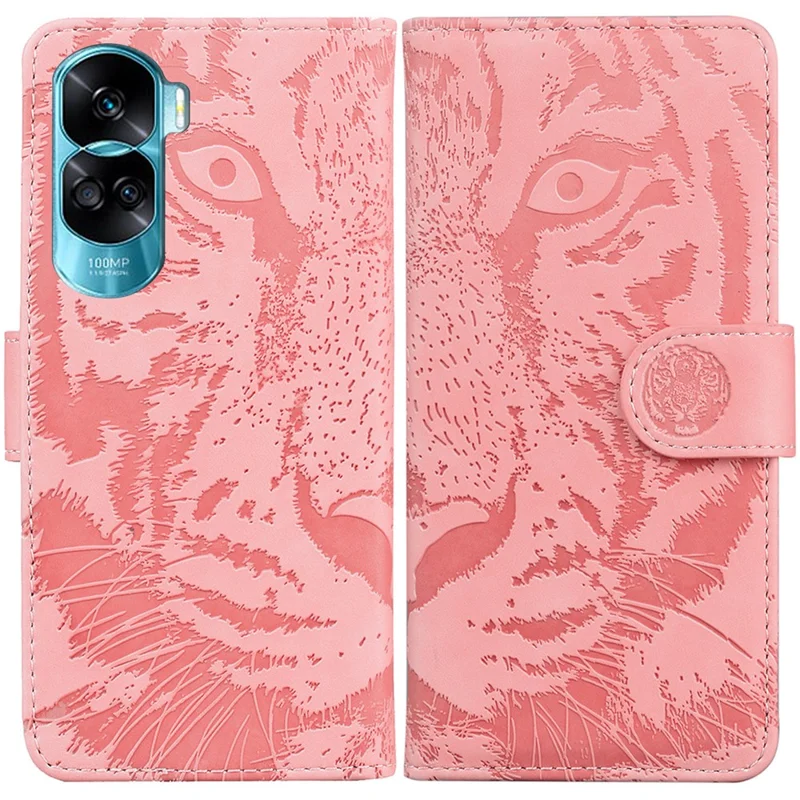 PU Leather Phone Case for Honor 90 Lite 5G / X50i 5G , Tiger Imprinted Wallet Stand Protective Cover - Pink