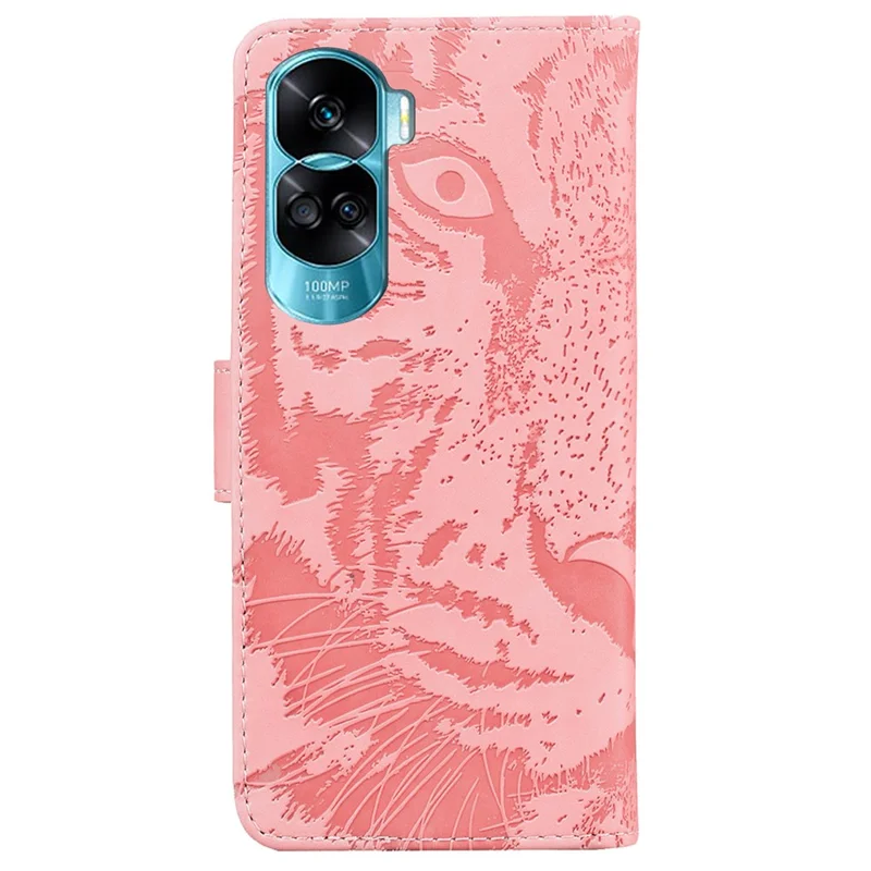 PU Leather Phone Case for Honor 90 Lite 5G / X50i 5G , Tiger Imprinted Wallet Stand Protective Cover - Pink