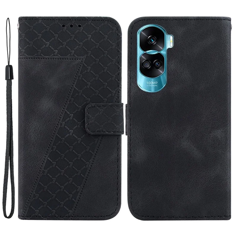 Capa de Couro PU à prova de choques para Honor 90 Lite 5G / X50i 5G, Caso de Telefone Carteira com Suporte de 7 Formatos Impressos - Preto