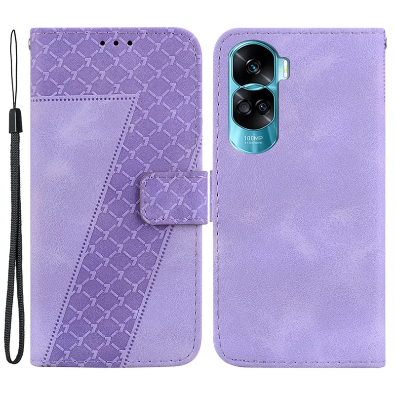 PU Leather Shockproof Cover for Honor 90 Lite 5G / X50i 5G , 7-Shape Imprinted Wallet Stand Phone Case - Purple