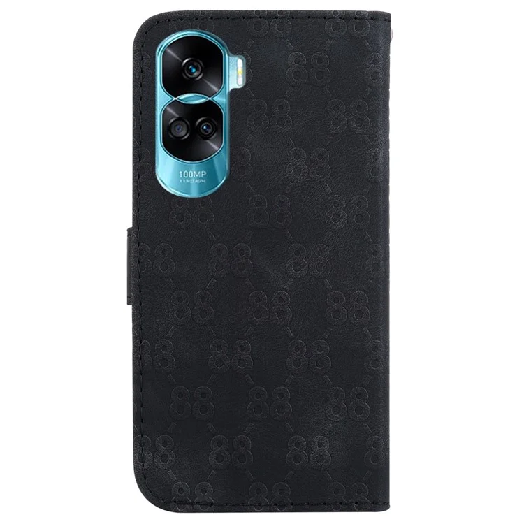 Кожаный кошелек с тиснением в форме 8 для Honor 90 Lite 5G / X50i 5G, чехол-книжка для телефона - черный