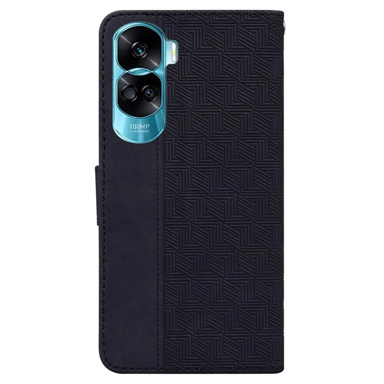 Чехол-кошелек из флипа кожи для Honor 90 Lite 5G / X50i 5G, геометрический тиснёный чехол для телефона со стойкой - чёрный