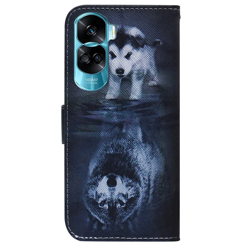 PU Leather Phone Case for Honor 90 Lite 5G / X50i 5G , Pattern Printing Stand Protective Wallet Cover - Dog and Wolf