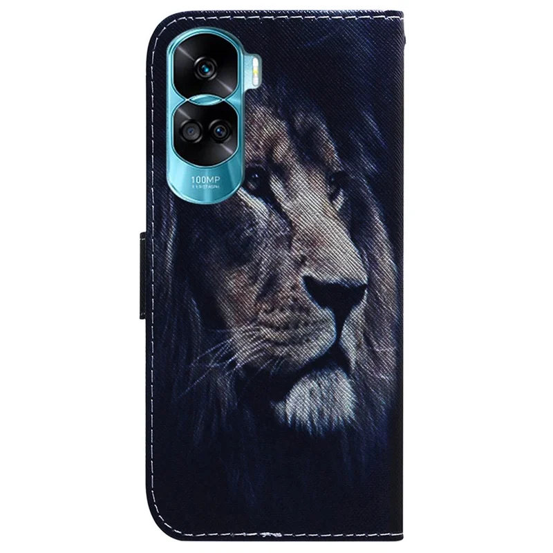 PU Leather Phone Case for Honor 90 Lite 5G / X50i 5G , Pattern Printing Stand Protective Wallet Cover - Lion