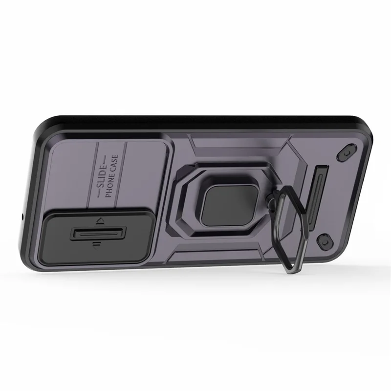 For Samsung Galaxy S23 Drop Resistant PC+TPU Phone Case Slide Lens Protection Kickstand Cover - Purple