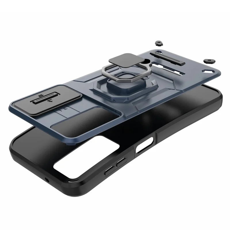 For Samsung Galaxy S23 Drop Resistant PC+TPU Phone Case Slide Lens Protection Kickstand Cover - Purple