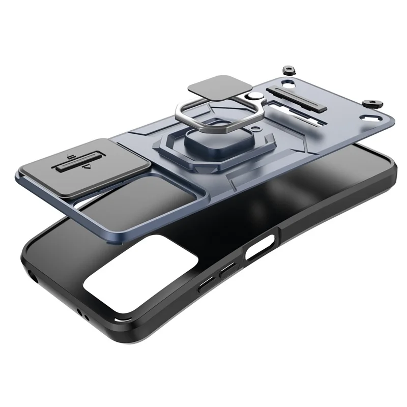 PC+TPU Rückenschale für Xiaomi Redmi Note 12 4G, Handyhülle mit Slideschutz für die Kamera und Ständer - Schwarz