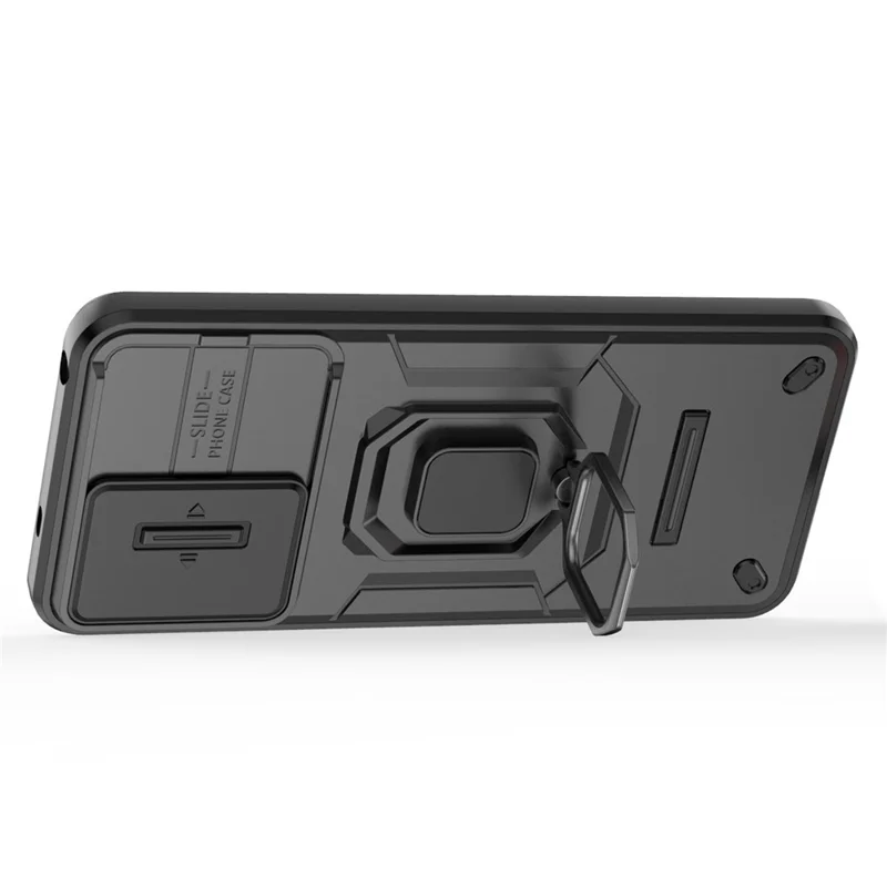 PC+TPU Rückenschale für Xiaomi Redmi Note 12 4G, Handyhülle mit Slideschutz für die Kamera und Ständer - Schwarz