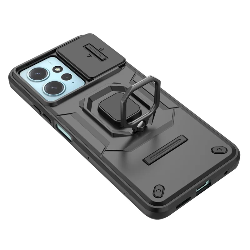 PC+TPU Rückenschale für Xiaomi Redmi Note 12 4G, Handyhülle mit Slideschutz für die Kamera und Ständer - Schwarz