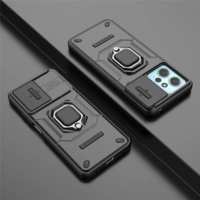 PC+TPU Rückenschale für Xiaomi Redmi Note 12 4G, Handyhülle mit Slideschutz für die Kamera und Ständer - Schwarz