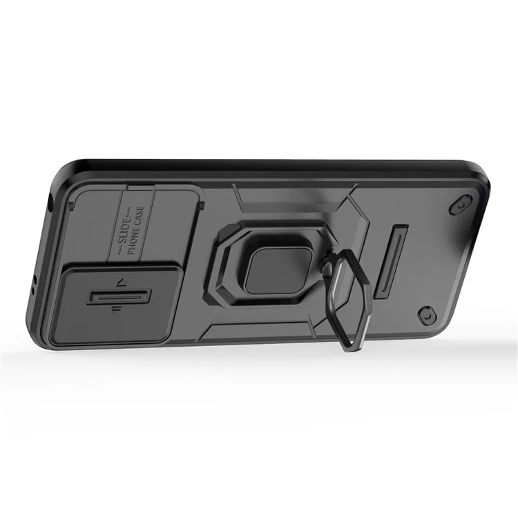 Чехол для телефона для Xiaomi Poco X5 5G / Redmi Note 12 5G (Китай) / (Индия) / (глобальный), чехол с подставкой PC+TPU и выдвижной крышкой для камеры - черный