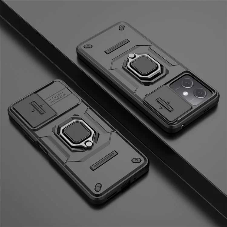 Чехол для телефона для Xiaomi Poco X5 5G / Redmi Note 12 5G (Китай) / (Индия) / (глобальный), чехол с подставкой PC+TPU и выдвижной крышкой для камеры - черный