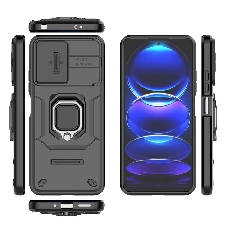 Чехол для телефона для Xiaomi Poco X5 5G / Redmi Note 12 5G (Китай) / (Индия) / (глобальный), чехол с подставкой PC+TPU и выдвижной крышкой для камеры - черный