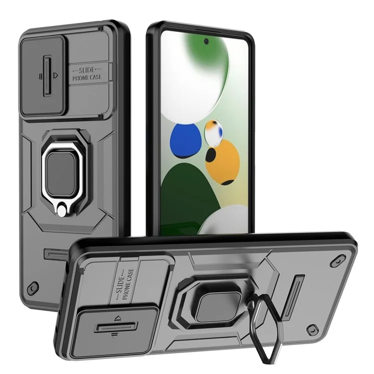Kickstand Phone Case for Xiaomi Redmi Note 12 Pro 5G / Note 12 Pro Speed 5G , PC+TPU Slide Camera Protection Cover - Black