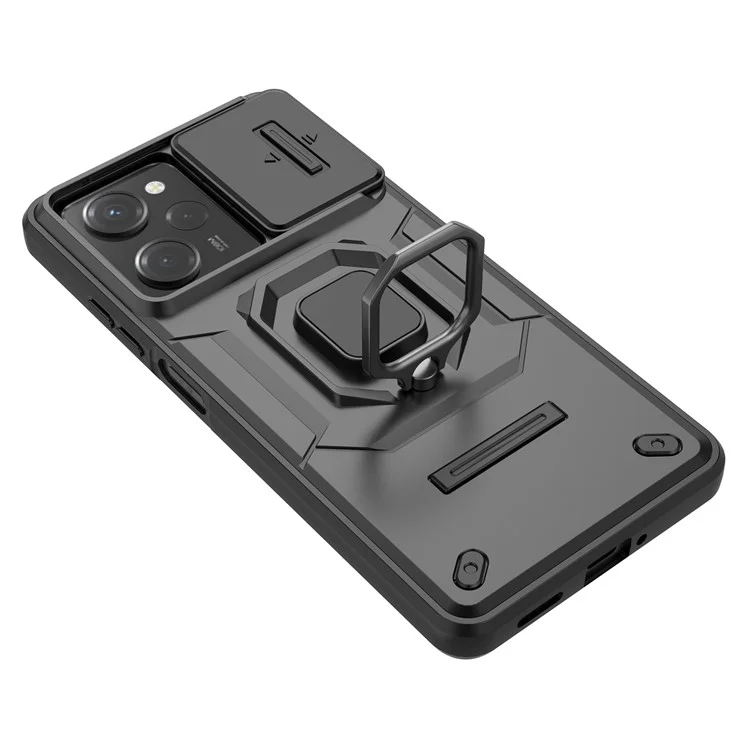 Kickstand Phone Case for Xiaomi Redmi Note 12 Pro 5G / Note 12 Pro Speed 5G , PC+TPU Slide Camera Protection Cover - Black